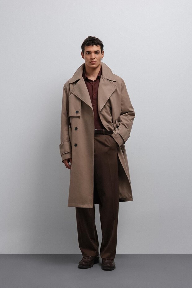 Beige Relax Fit Men's Trench Coat