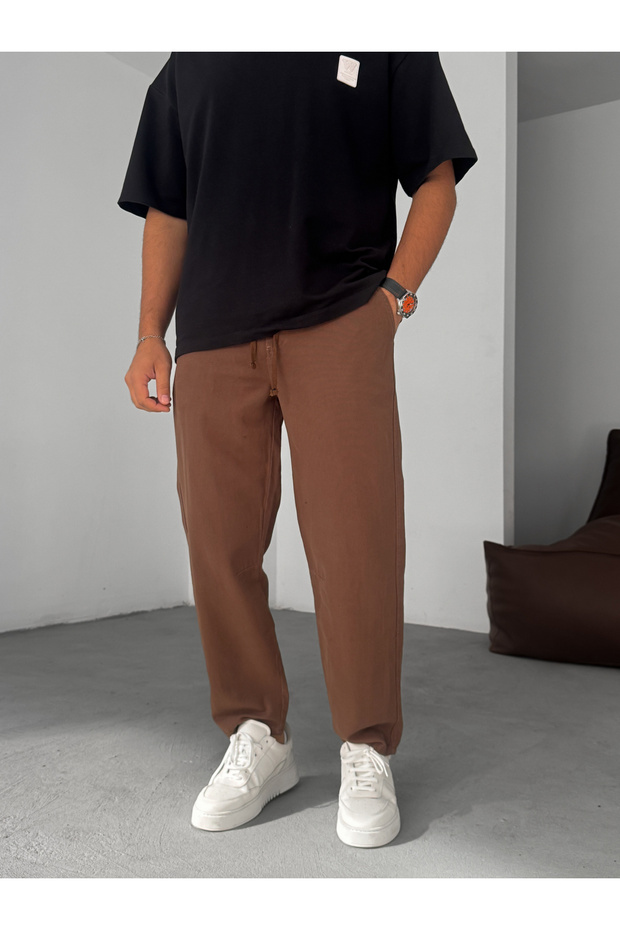 Kahve Regular Fit Diz Dikişli Pantolon YP-5010 - 1