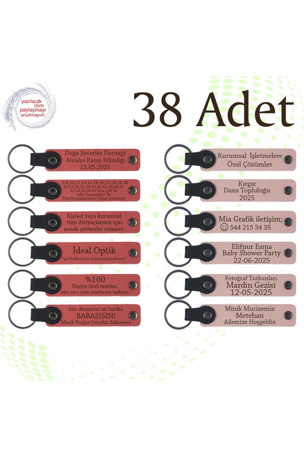 Leather Keychain with Name Written on It, Purple & Navy Blue, to Give to Attendees, Set of 38