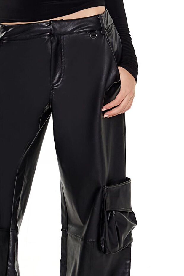 Suni Deri Kargo Pantolon - 3