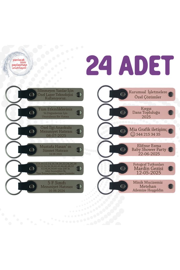 Name Written Leather Keychain, Purple Violet & Navy Blue, Set of 24 for Those Who Want to Give Bulk Gifts