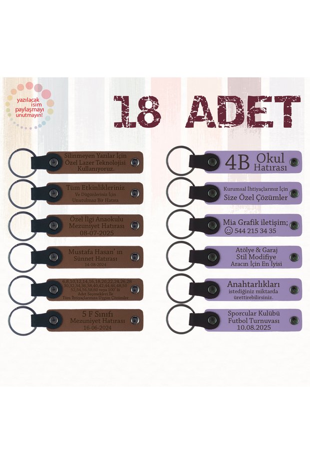 Personalized Message Gift Leather Keychain, Purple Violet & Navy Blue, Individually Name Writable Set of 18