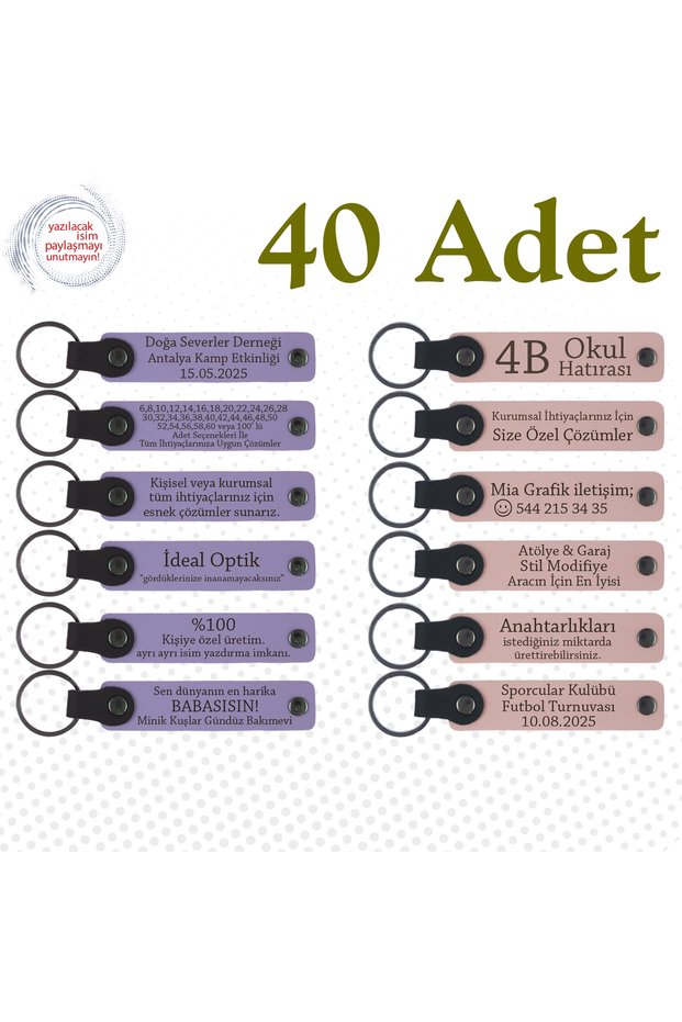 Personalized Written Keychain, Purple & Navy Blue, Prepared as a Surprise for Women's Day, Set of 40