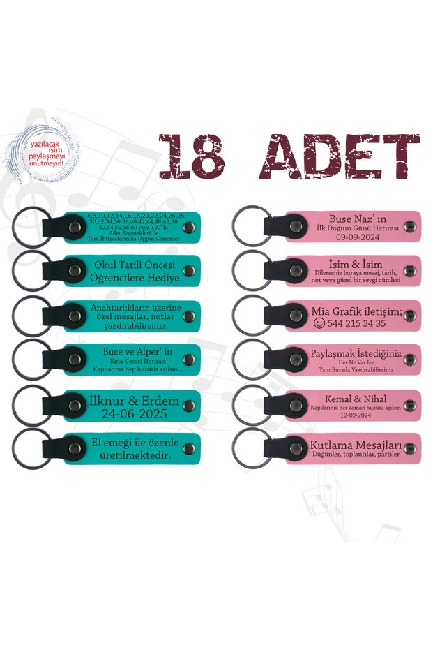 Personalized Message Gift Leather Keychain, Purple Violet & Navy Blue, Individually Name Writable Set of 18