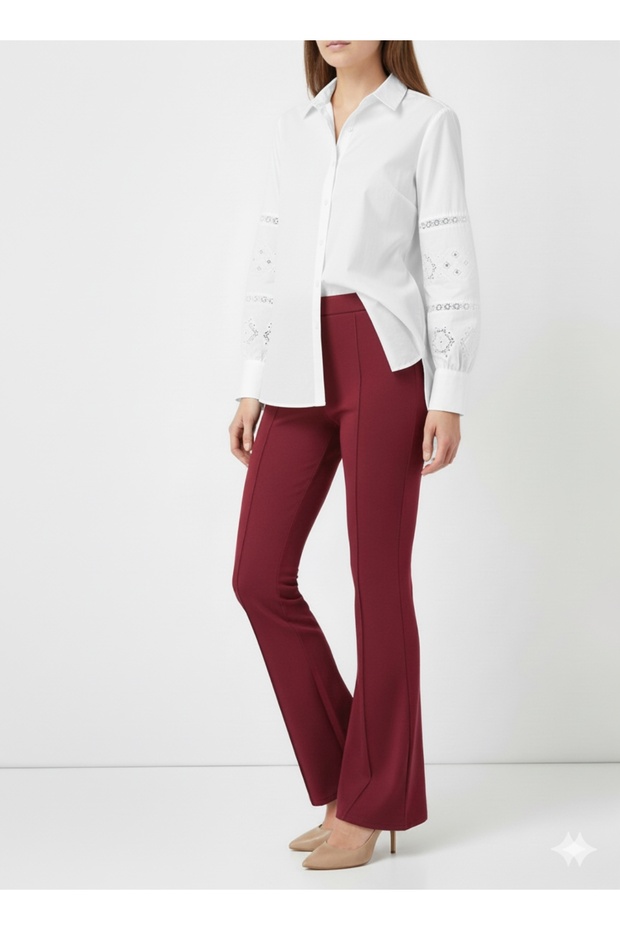 İspanyol Paça Pantolon A1106 Bordo - 1
