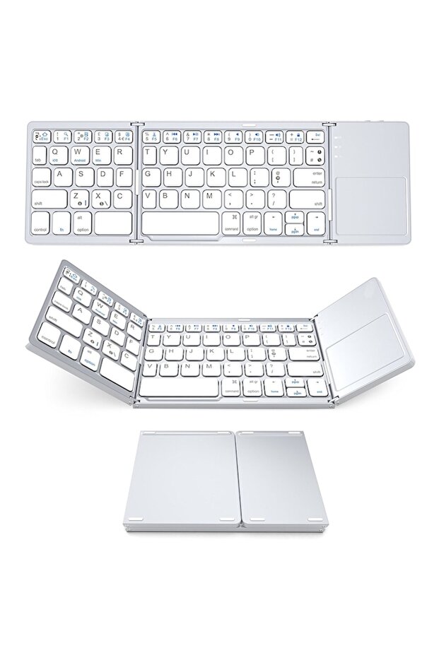 Mini Folding Portable Wireless Keyboard with Bluetooth, Foldable Triple, with Touchpad, Slim, White - 2