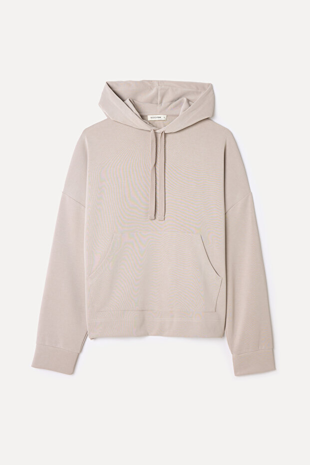 Women's Brown Modal Blend Loose Fit Hooded Sweatshirt