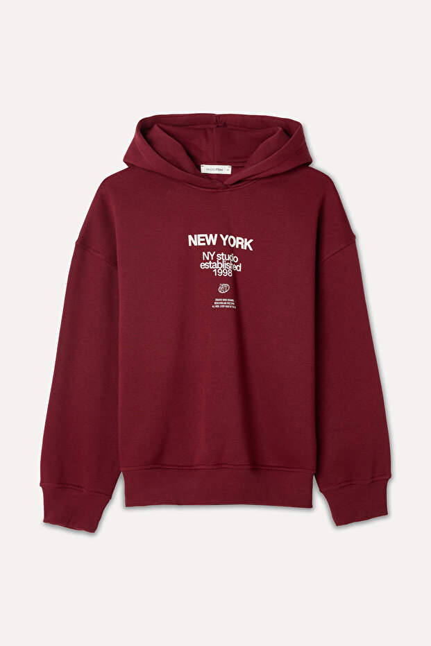 BASKILI KAPÜŞONLU OVERSIZE SWEATSHIRT - 6