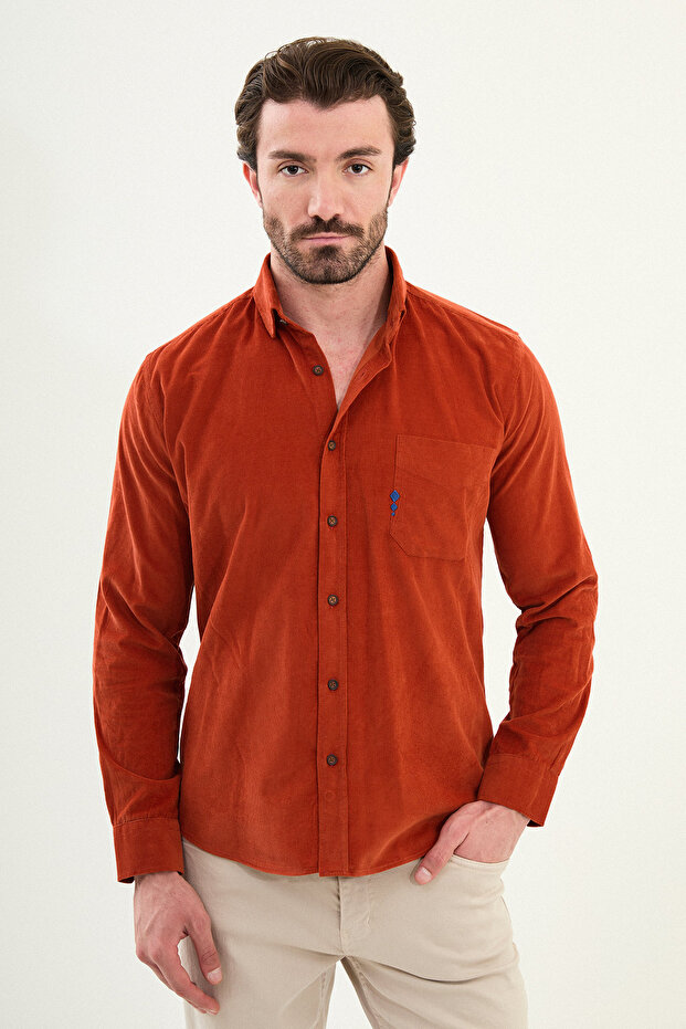 Plain Slim Fit Embroidery Detailed Velvet Men's Shirt Tile - 27109.25K