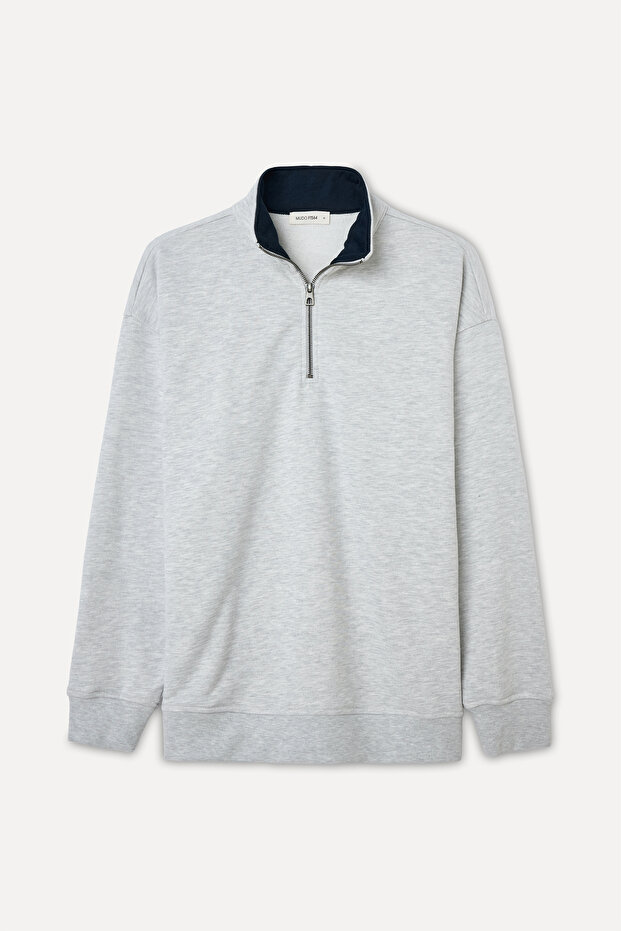 FERMUARLI DİK YAKA OVERSIZE SWEATSHIRT - 4