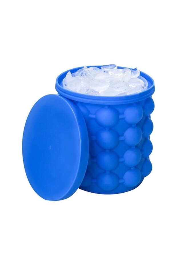 Ice Cube Maker Seiwei, Silicon Bucket with Lid, Blue, Space-Saving - 1