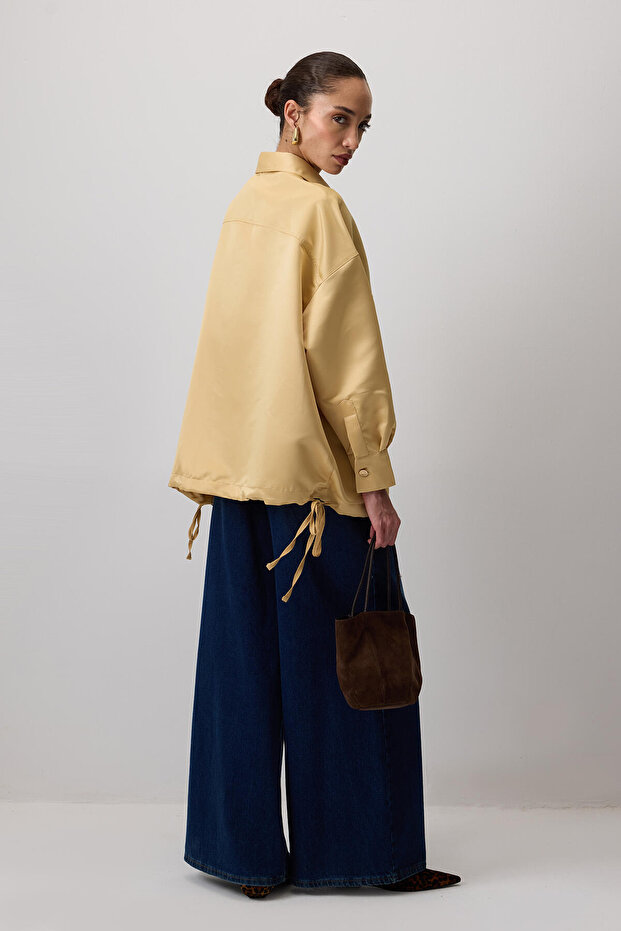 Drawstring Satin Oversize Jacket - 6