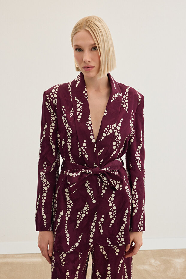 Jachetă lungă cu model - Burgundy - 6