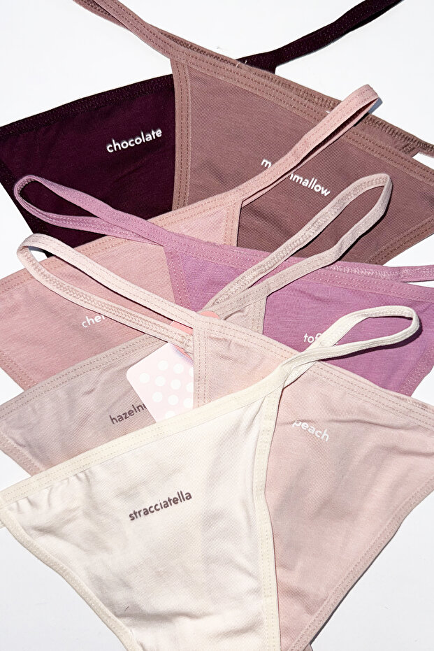 Kadın Soft Renkli Pamuklu String Tanga 7'Li Paket - 3