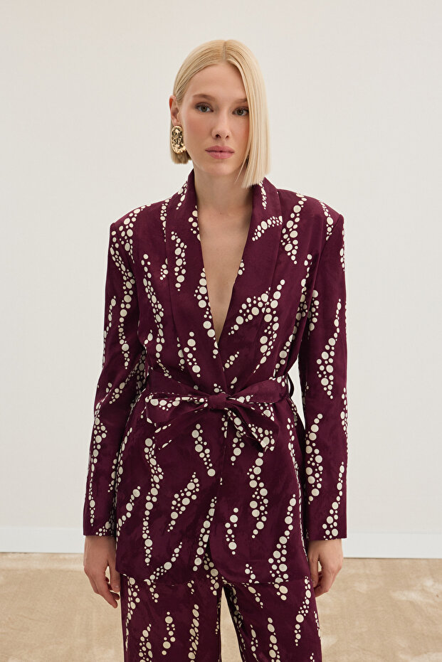 Jachetă lungă cu model - Burgundy - 1