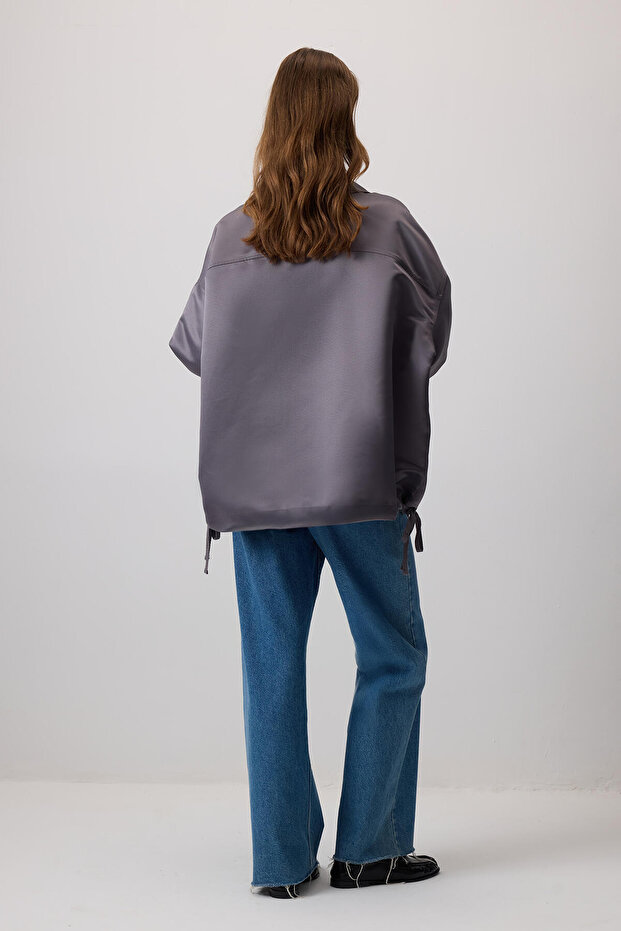 Drawstring Satin Oversize Jacket - 3