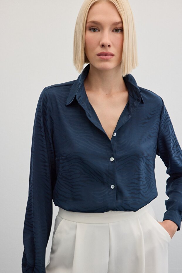 Zebra Desenli Gömlek - Lacivert - 5