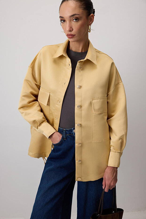 Drawstring Satin Oversize Jacket - 4