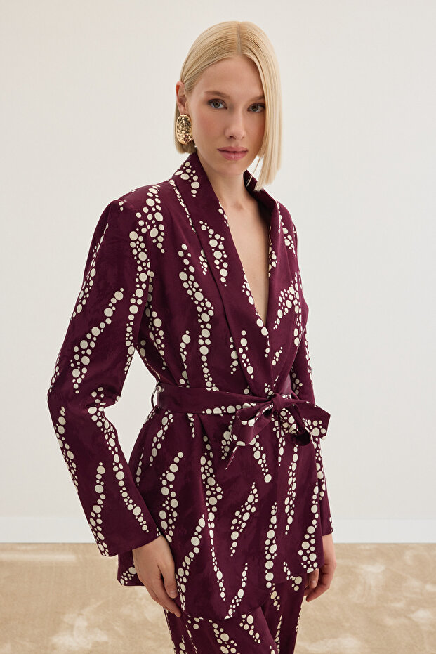 Jachetă lungă cu model - Burgundy - 5