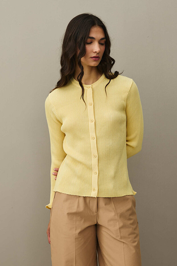 Simli Fitilli Hırka Sarı - 5