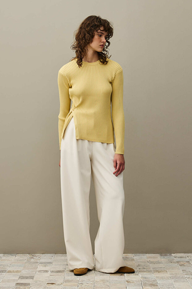 Yırtmaçlı Basic Kazak Sarı - 1