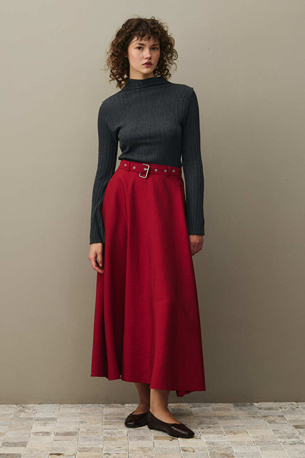 Belted Skirt Red