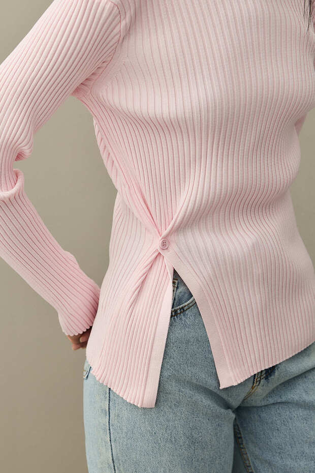 Yırtmaçlı Basic Kazak Pembe - 5