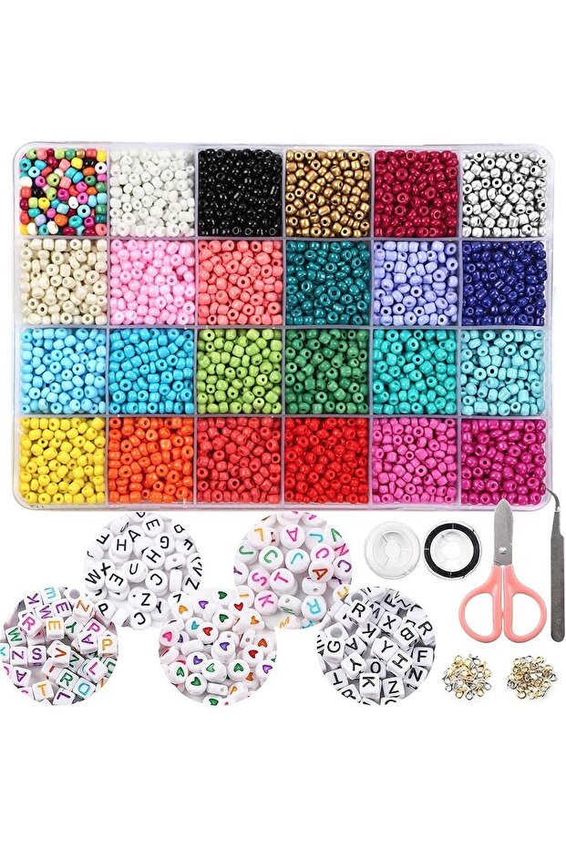 7500+ Pcs Glass Seed Beads for Bracelets Making Kit including 300pcs Alphabet Letter Beads w