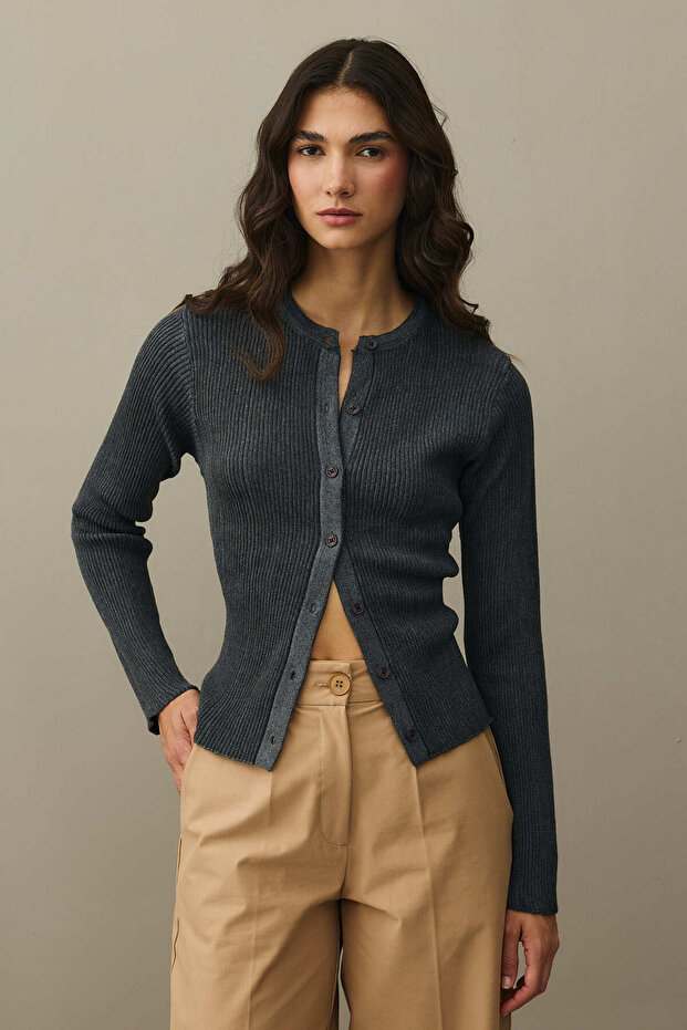 Simli Fitilli Hırka Antrasit - 8