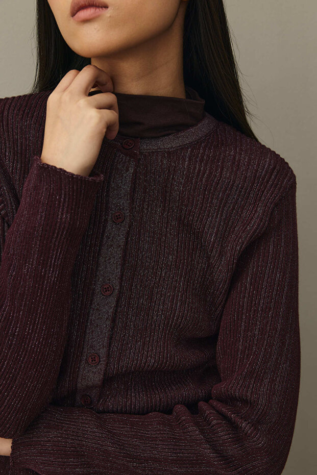 Simli Fitilli Hırka Bordo - 5