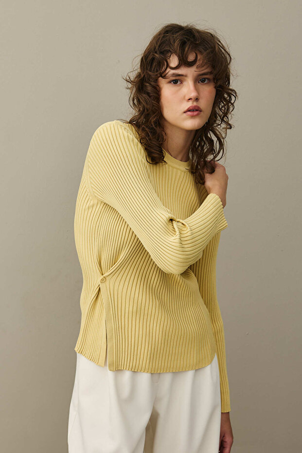 Yırtmaçlı Basic Kazak Sarı - 6