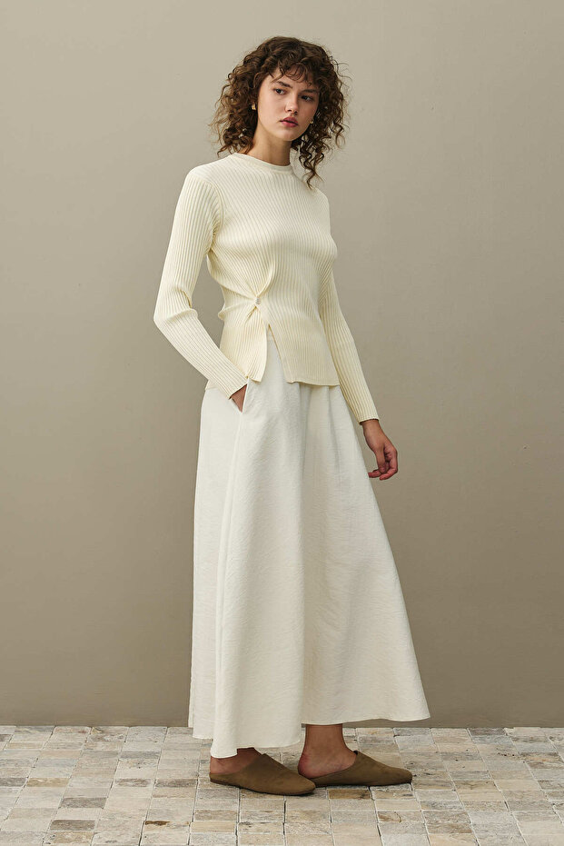 Yırtmaçlı Basic Kazak Ekru - 2