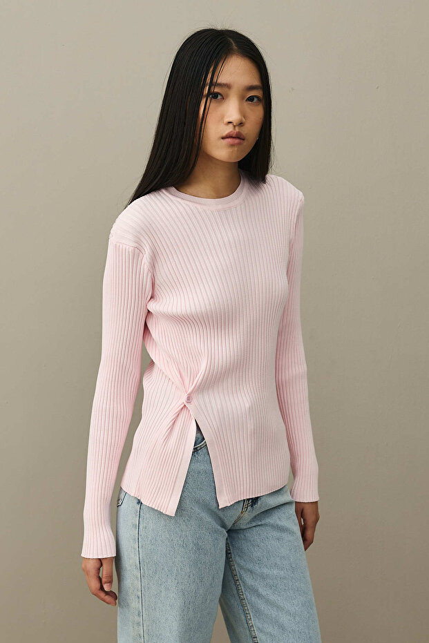 Yırtmaçlı Basic Kazak Pembe - 2