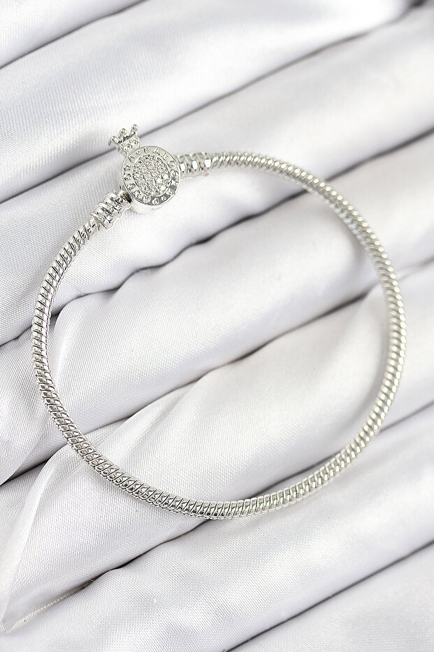 Brass Charm Zircon Stone Crown Model Silver Color Women's Bracelet - Tj-Bb7802