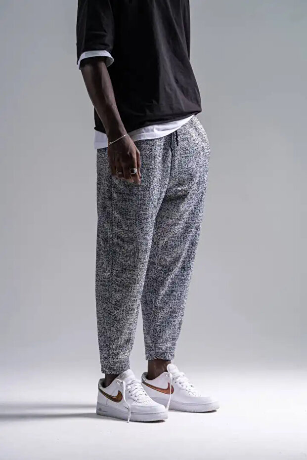 Patterned Baggy Pants with Elastic Waist
