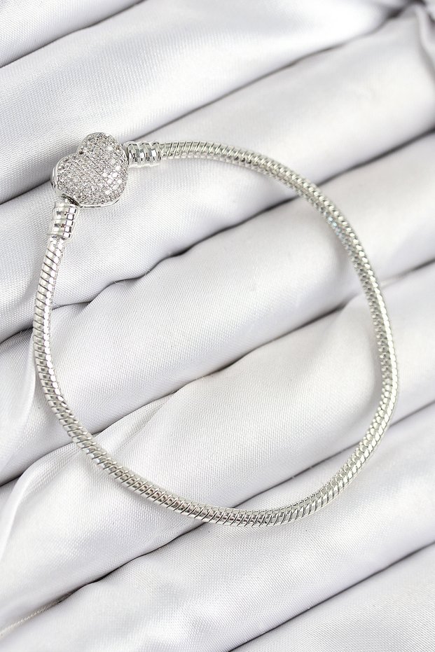 Brass Charm Zircon Stone Heart Model Silver Color Women's Bracelet - Tj-Bb7803