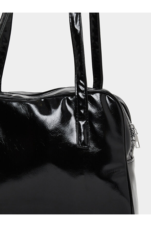 Black Solid Smooth Shoulder Bag - 3