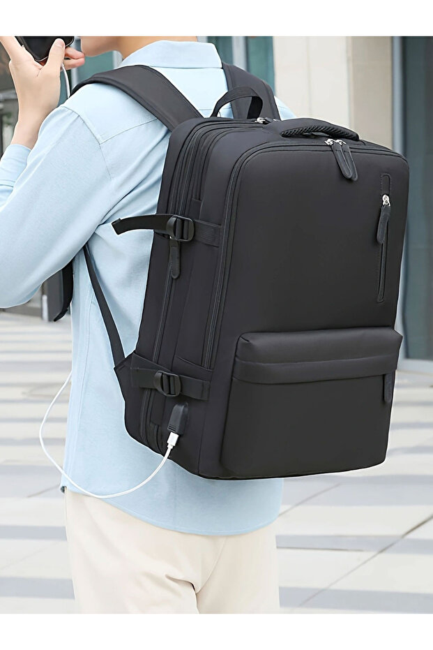 حقيبة ظهر سوداء للسفر بسحاب إغلاق - 2