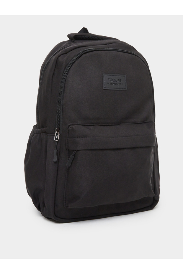 Black Canvas Backpack with Zip Closure
