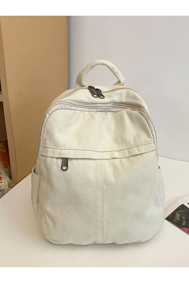حقيبة ظهر من القماش الصلب مع سحاب للإغلاق - 6
