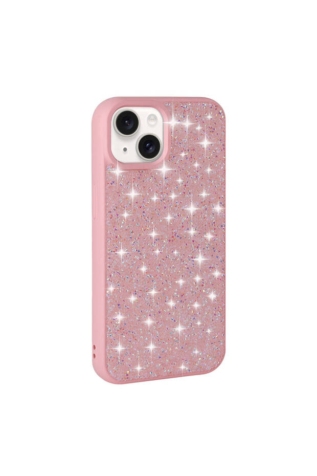 iPhone 15 Plus Compatible Shiny Gemstone Design Diamond Shrp Case-Pink