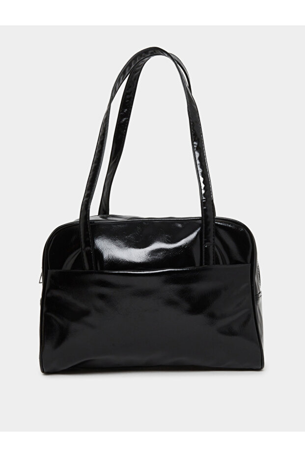 Black Solid Smooth Shoulder Bag - 2
