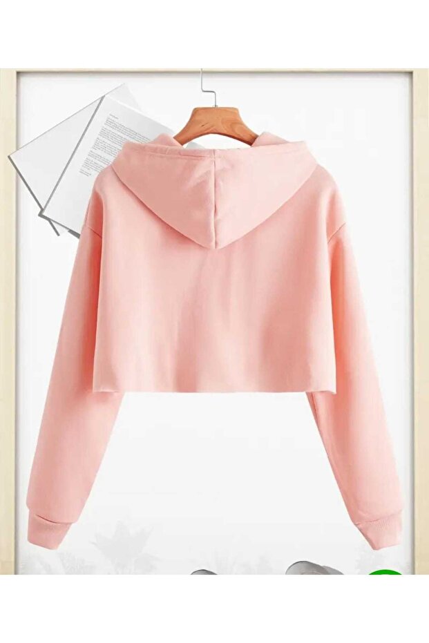 kapusonlu kadın crop sweatshırt - 2