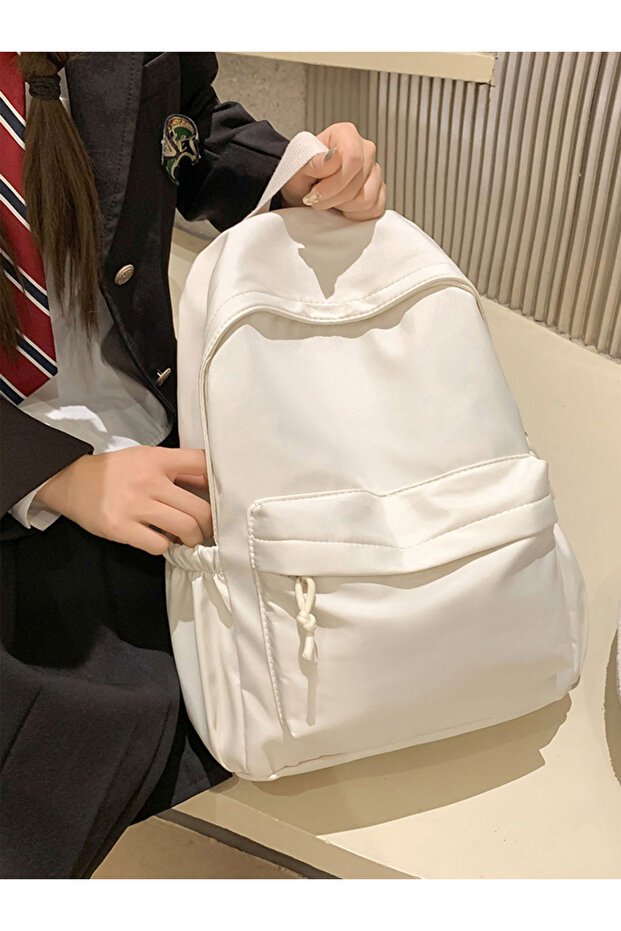 Solid Zip Closure Backpack - 3