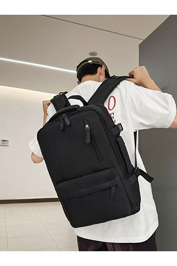 حقيبة ظهر سوداء للسفر بسحاب إغلاق - 5