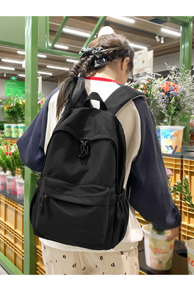 Solid Zip Closure Backpack - 4