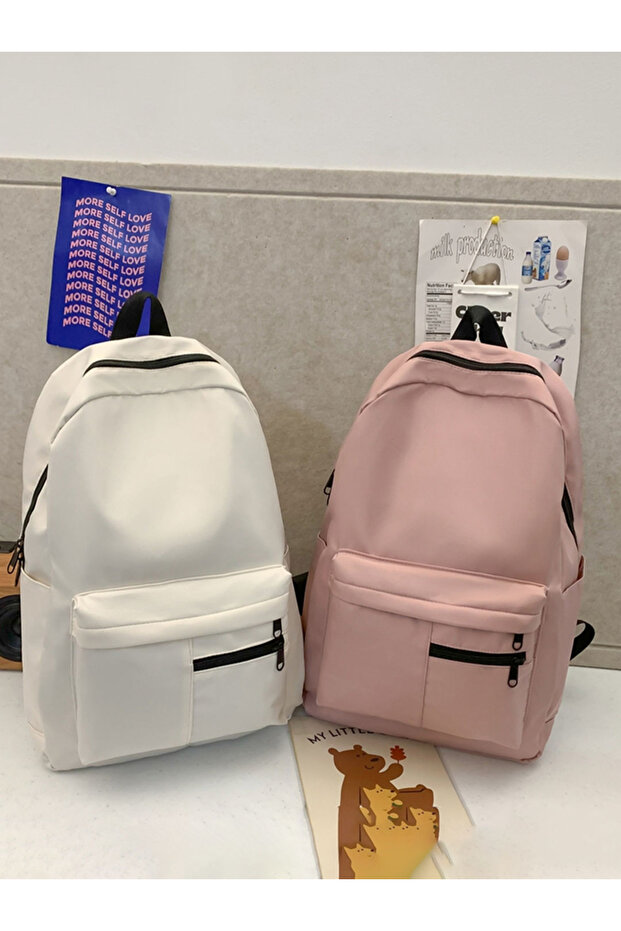 Solid Zip Closure Backpack - 4