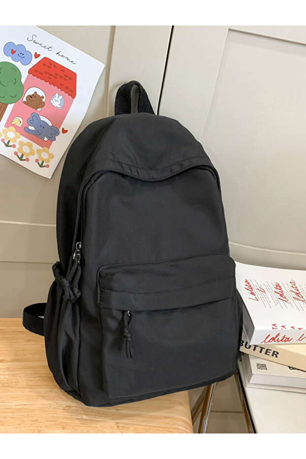 Solid Zip Closure Backpack - 2