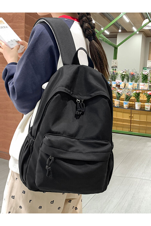 Solid Zip Closure Backpack - 6