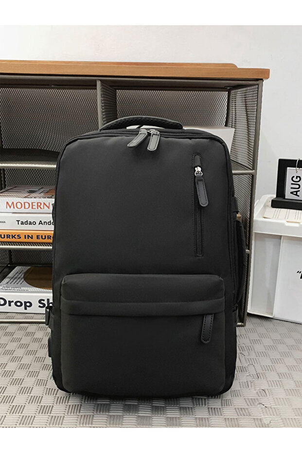 حقيبة ظهر سوداء للسفر بسحاب إغلاق - 6